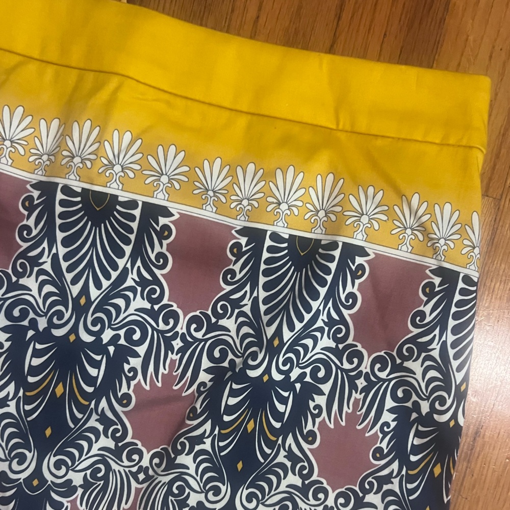 J. Crew Yellow and Navy Patterned Pencil Skirt